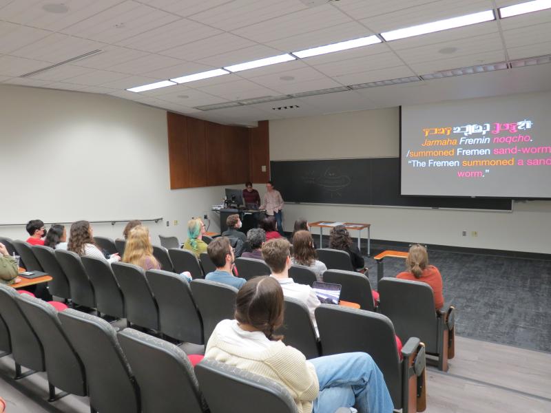 David Peterson and Jessie Sams speaking to Underlings