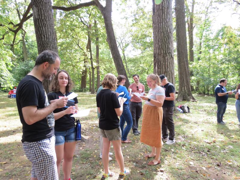 Department members playing a game at the welcome picnic in September