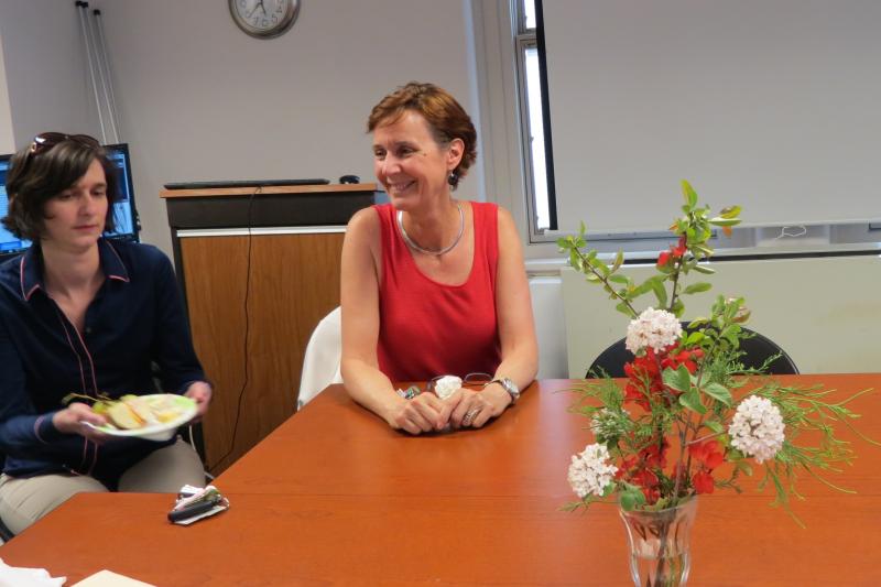 Cynthia Clopper and Julie McGory chat at the end-of-year event