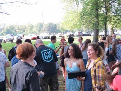 Students outside discussing