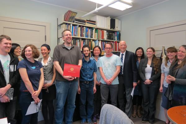 Dean Osmer visited the department to present Mike Phelan with his award